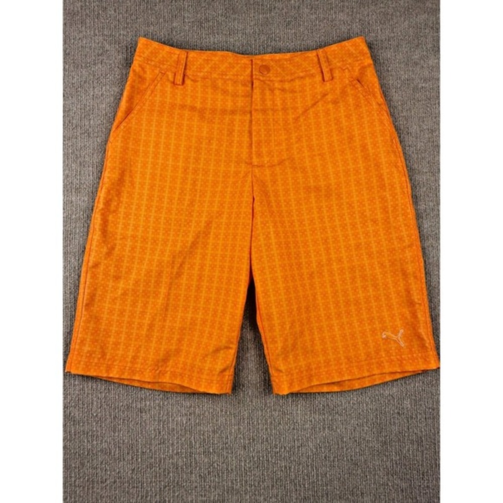 Puma Youth Golf Casual Shorts , Vibrant Orange, Checkered  Size‎ XL 21"